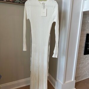 DISSH Long Ribbed Knit Maxi Dress in Cream